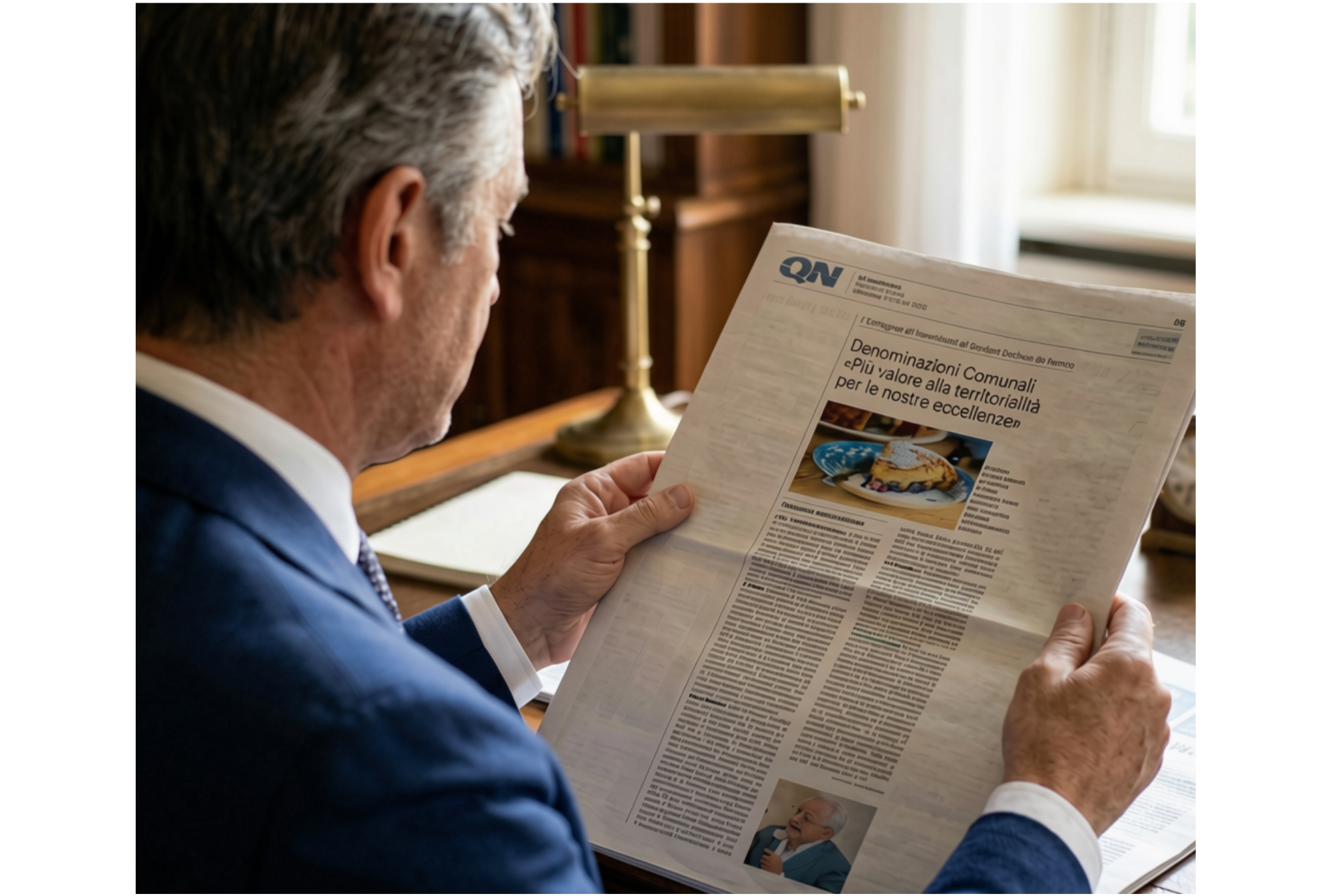 Immagine di uomo che legge l'articolo di giornale.